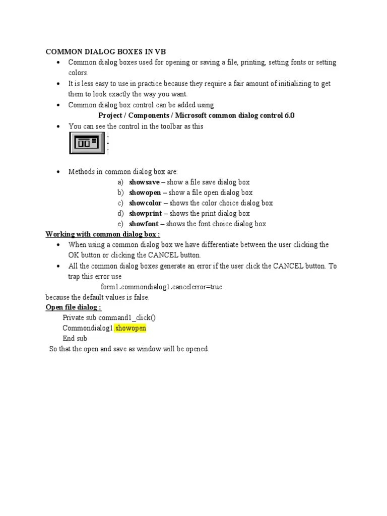 Common Dialog Boxes in VB PDF Dialog Box Computer File