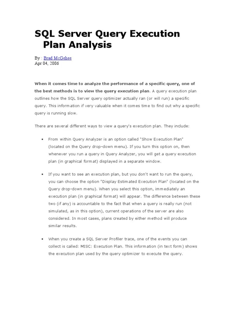 SQL Server Query Execution Plan Analysis PDF Database Index