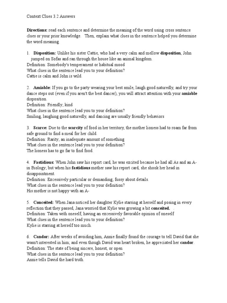 Context Clues 3.2 Answers | PDF