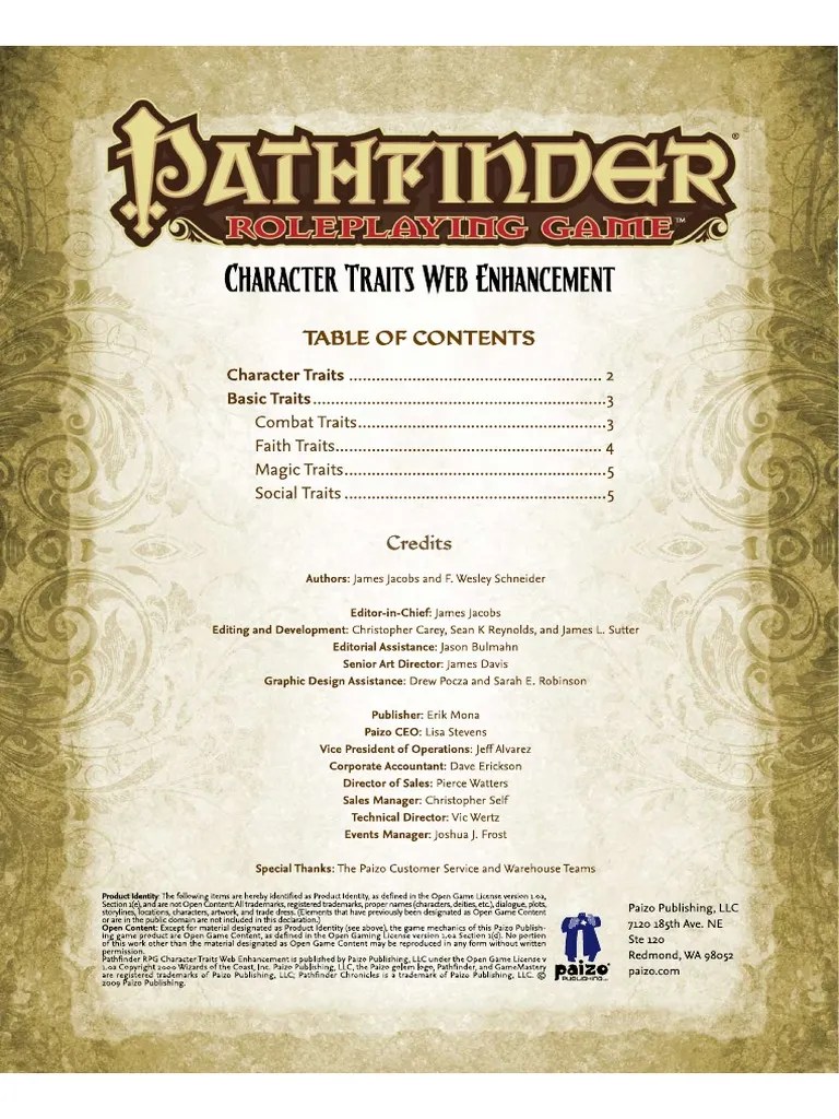 Pathfinder Character Traits PDF