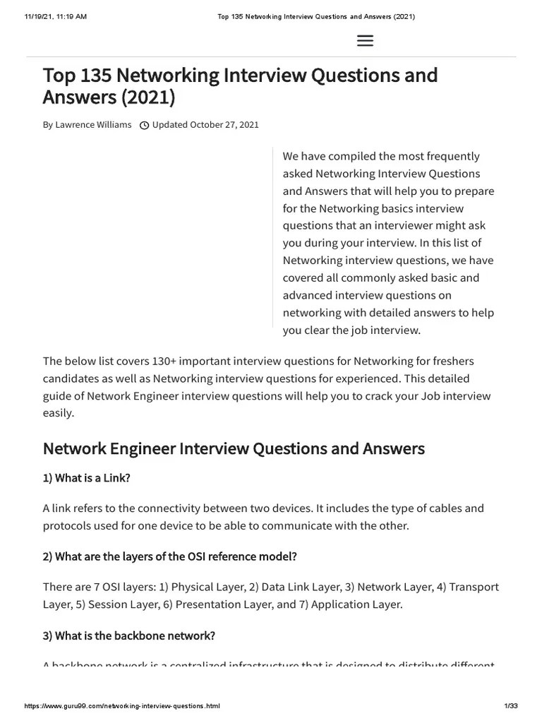 Top 135 Networking Interview Questions and Answers (2021) PDF