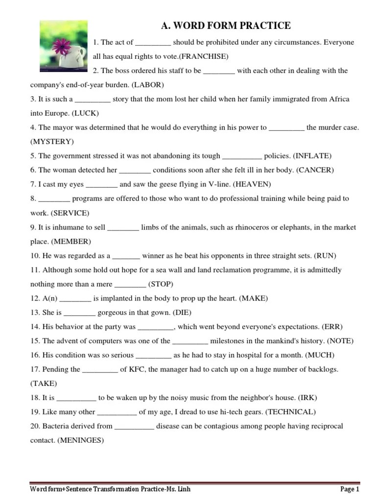 ĐT 12Word Form+Sentence TransformationHandout PDF