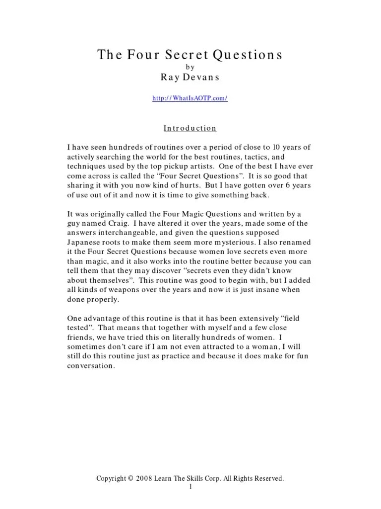 The Four Secret Questions PDF Question Reason