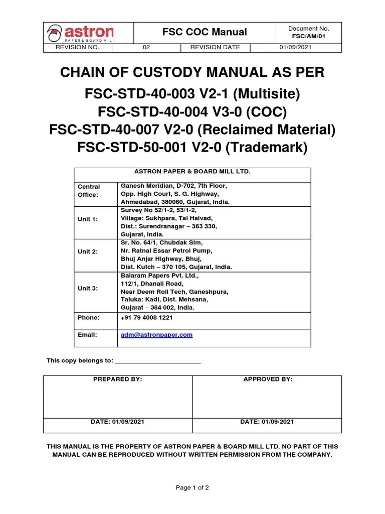 FSC Manual PDF Forest Stewardship Council Invoice