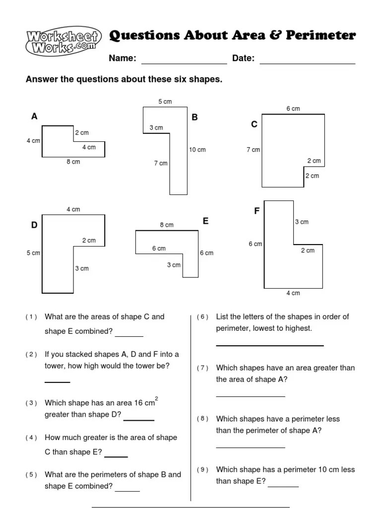 Worksheet Works Questions About Area and Perimeter 1