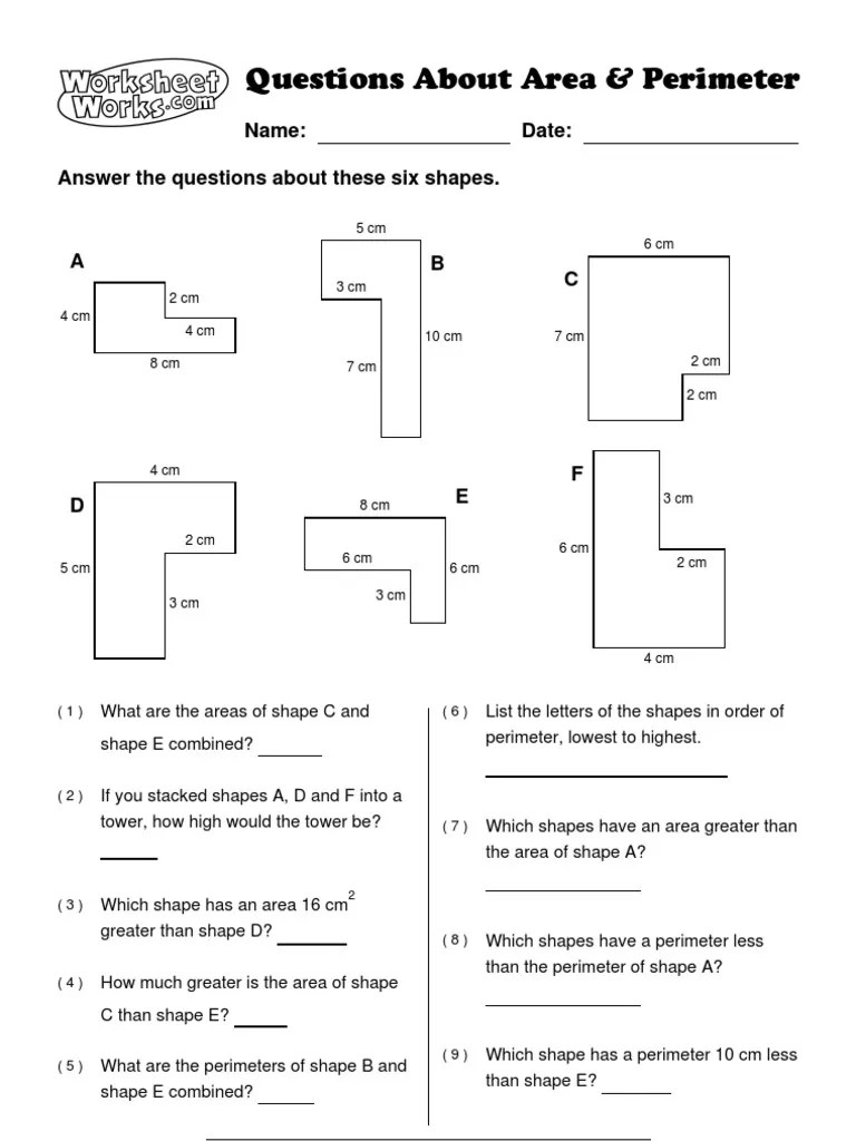 Worksheet Works Questions About Area and Perimeter 1 | PDF