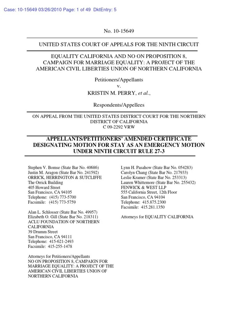 Appellants/Petitioners' Amended Certificate Designating Motion For Stay