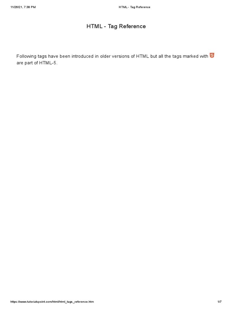 HTML Tag Reference PDF Html Element Html