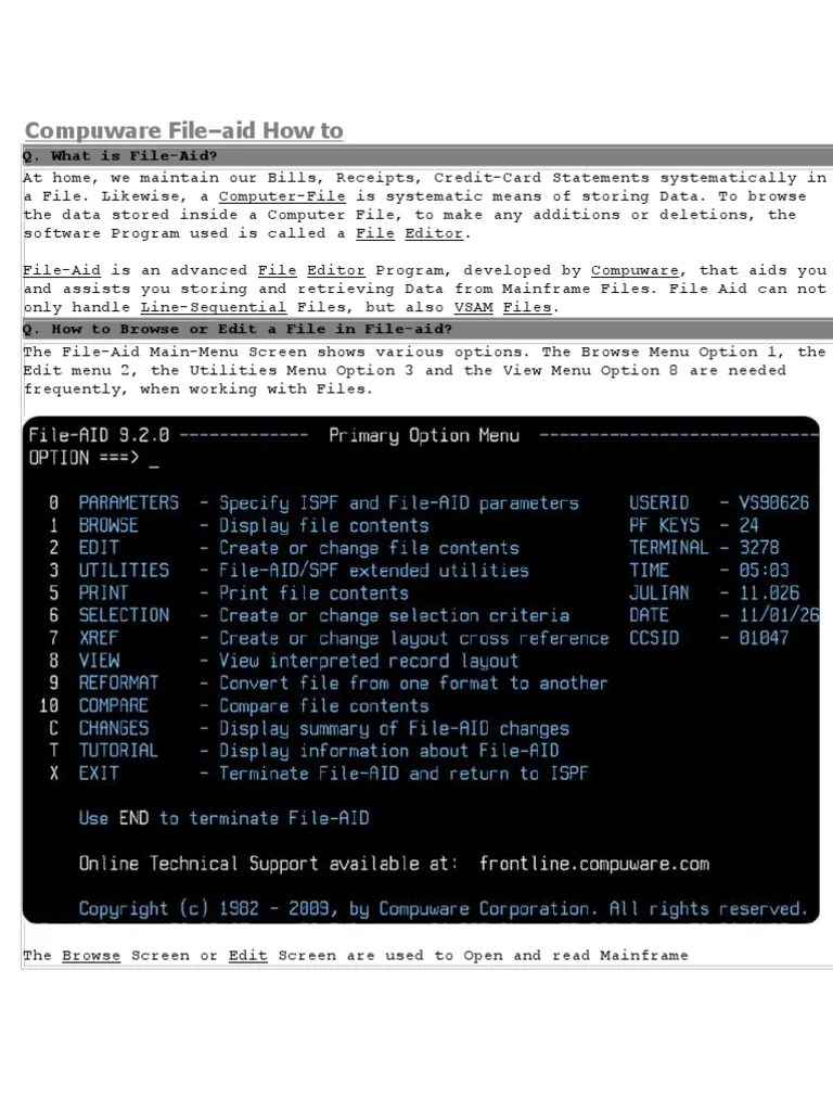 An Introduction to Using Compuware FileAid for Browsing, Editing, and
