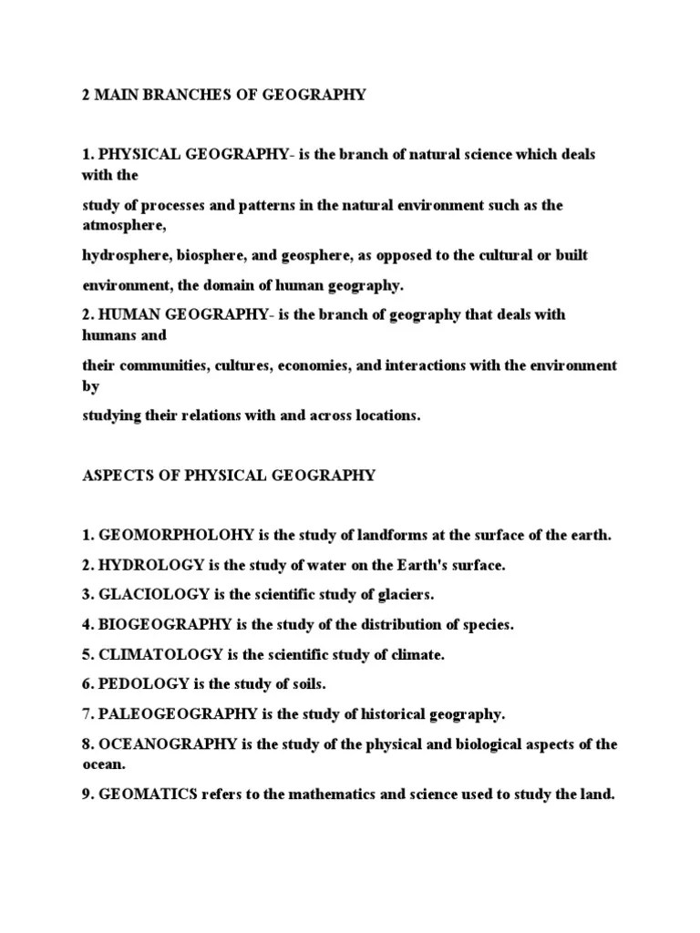 2 Main Branches of Geography PDF
