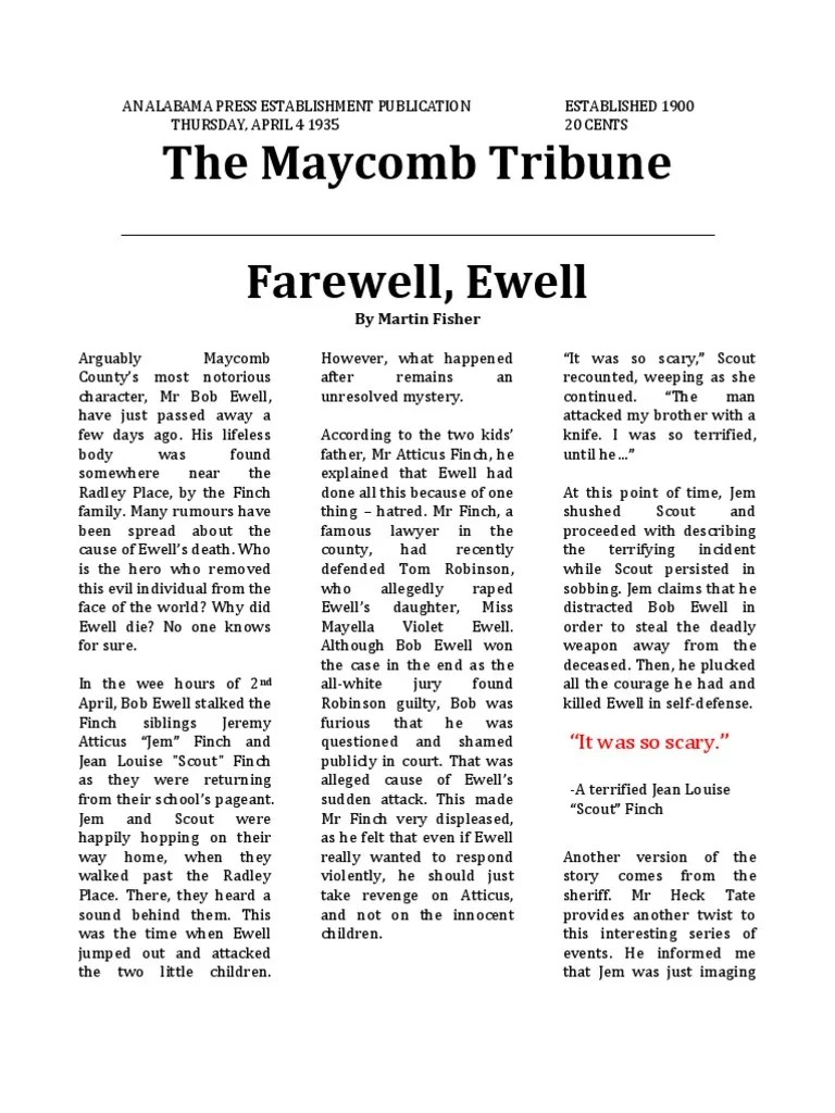 ️ Bob ewell character description. To Kill a Mockingbird Character