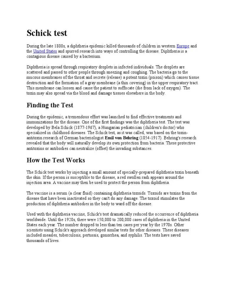 The Development and Impact of the Schick Test A Pioneering Method for