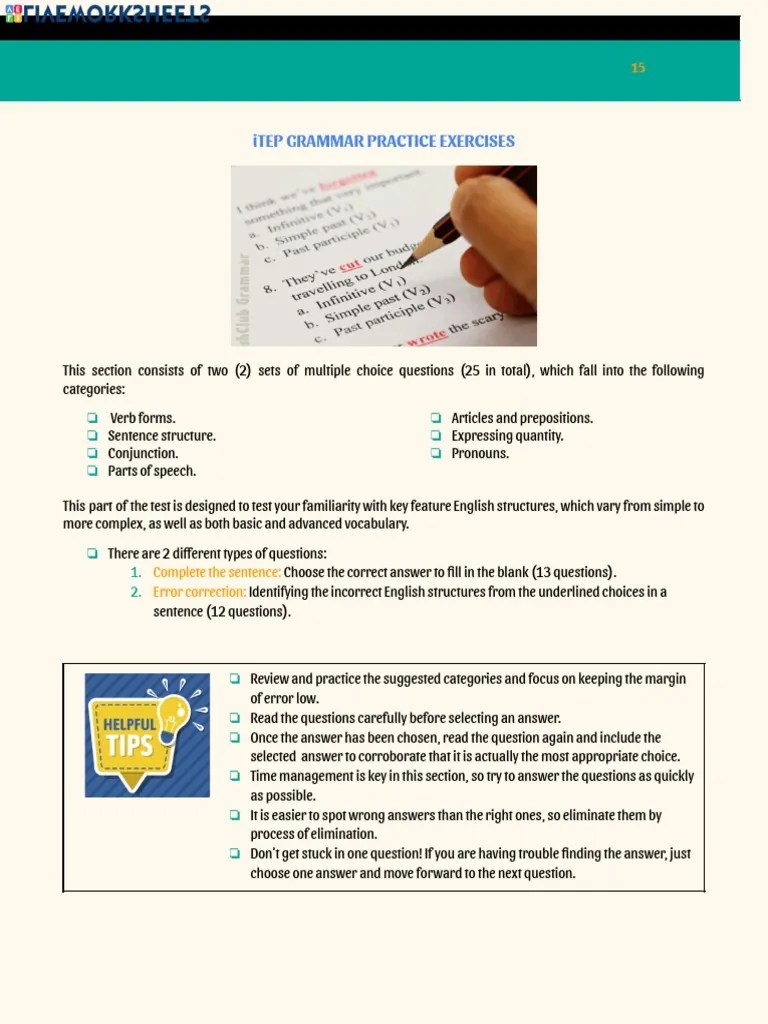 Itep Grammar Practice Exercises Complete The Sentence Error Correction PDF English