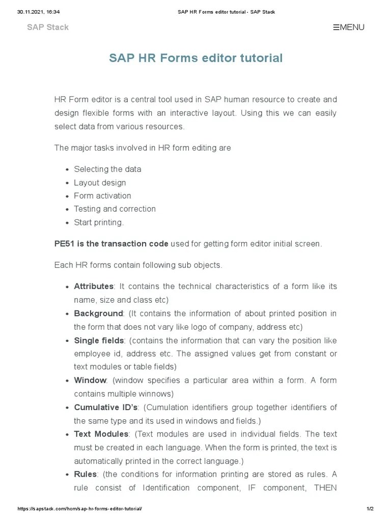 SAP HR Forms Editor Tutorial SAP Stack PDF Page Layout Computing