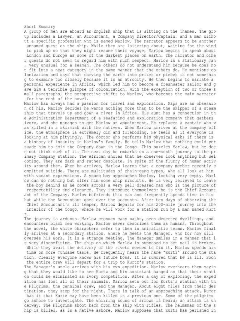 Short Summary of Heart of Darkness PDF Heart Of Darkness Kurtz