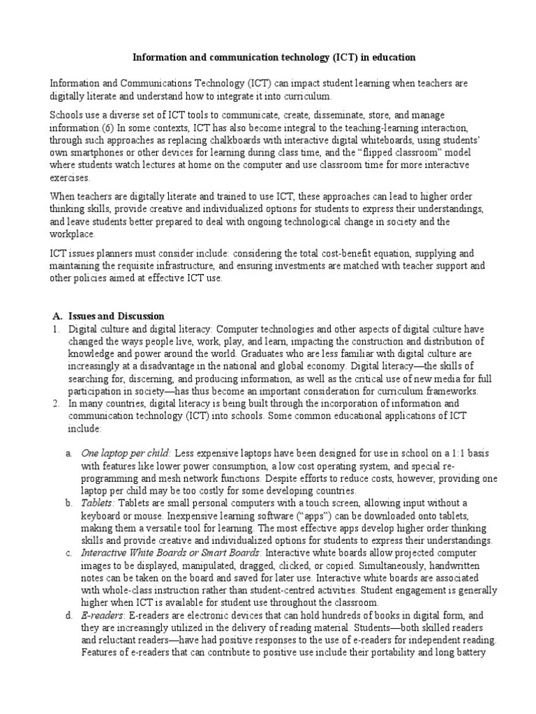 Information and Communication Technology PDF Educational Technology