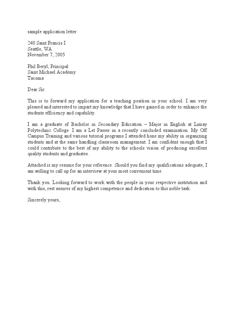 Sample Application Letter