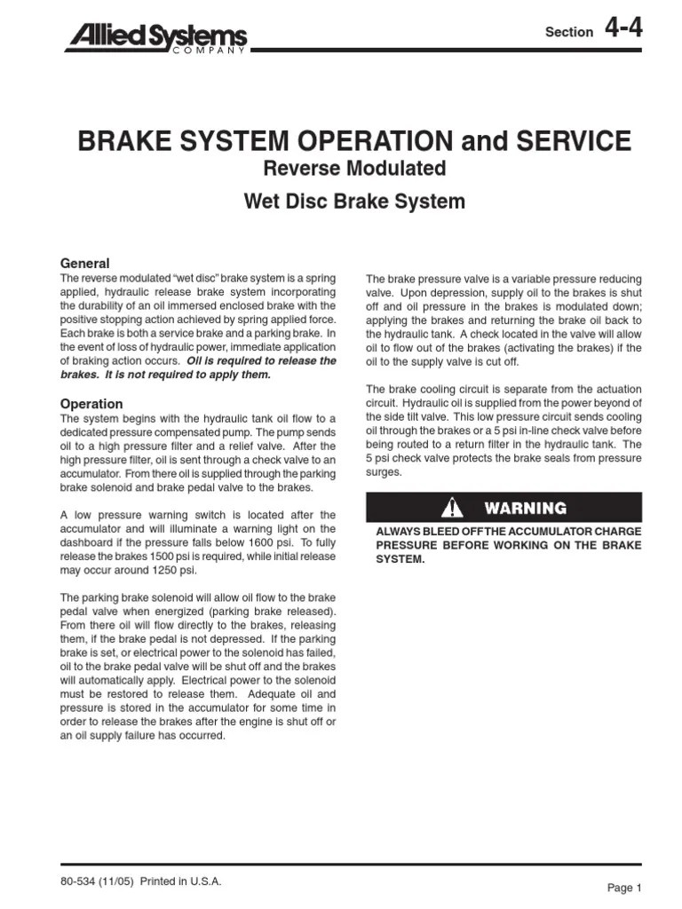 Reverse Modulated Wet Disc Brake System Section PDF Valve Brake