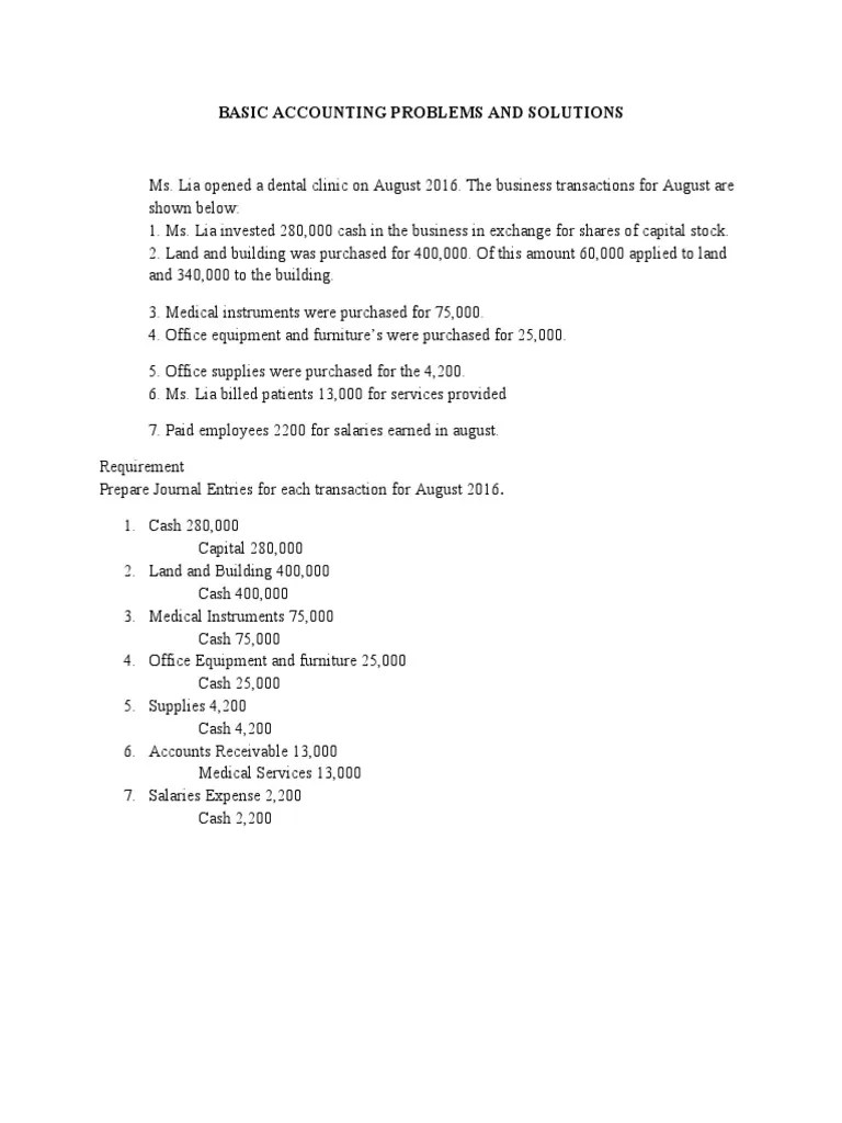 Basic Accounting Problems and Solutions PDF