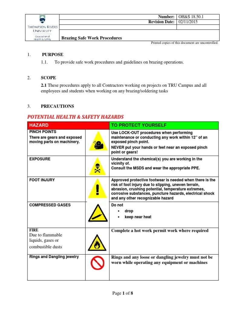 Potential Health & Safety Hazards 1. 1.1. To Provide Safe Work