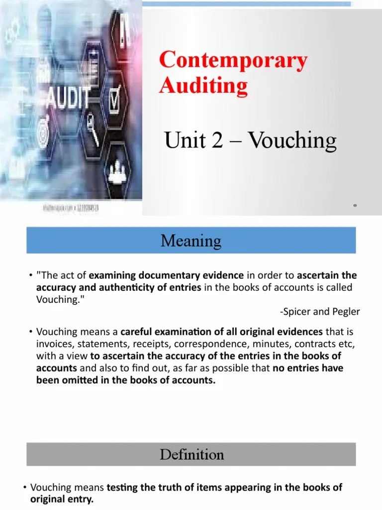Contemporary Auditing Unit 2 Vouching PDF Audit Voucher