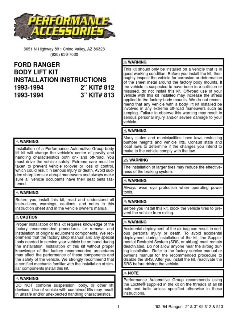 Body Lift Ranger - Performance Manual | PDF | Transmission (Mechanics