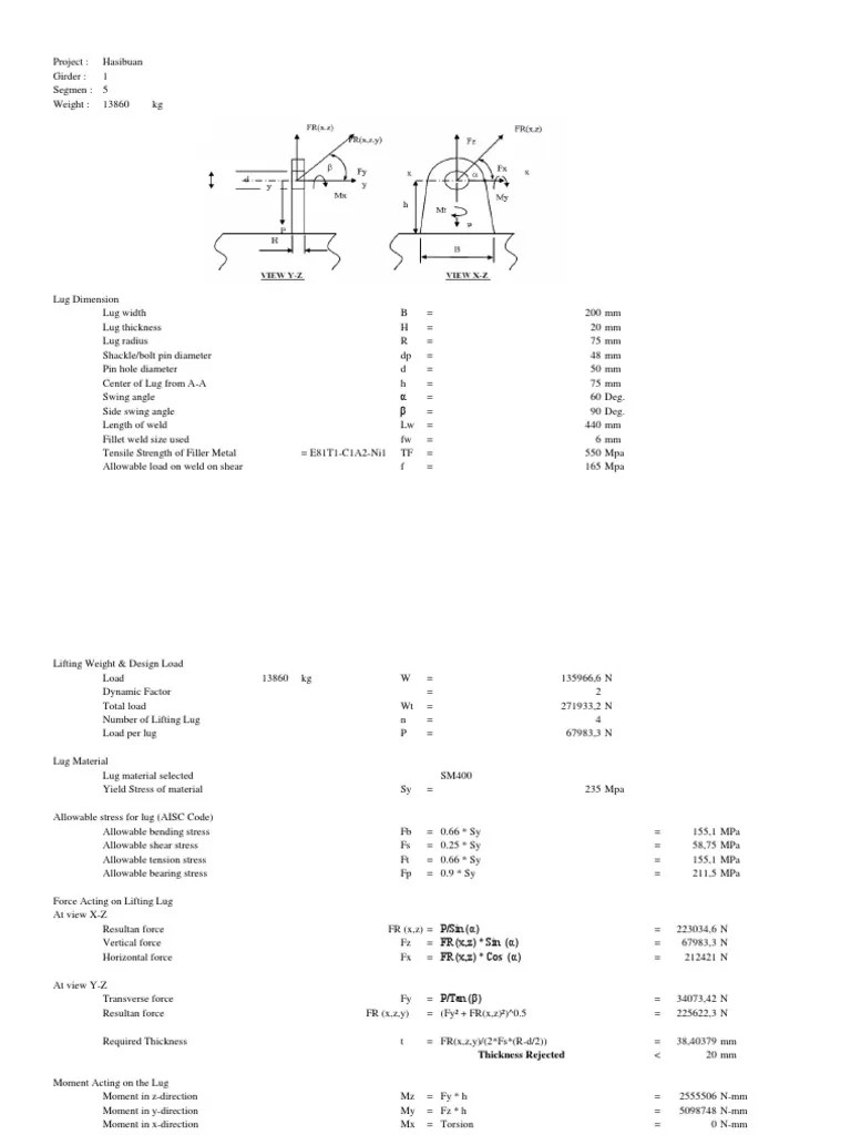 Lifting Lug Calculation G15 PDF Bending Stress (Mechanics)