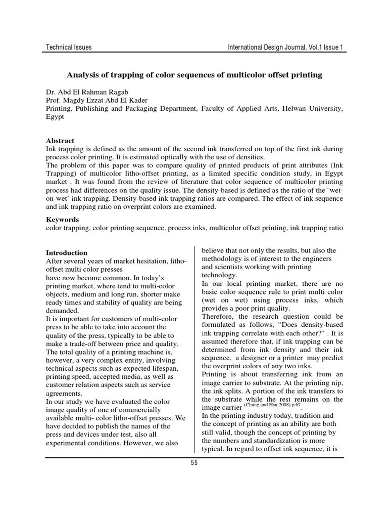 Analysis of Trapping of Color Sequences of Multicolor Offset Printing
