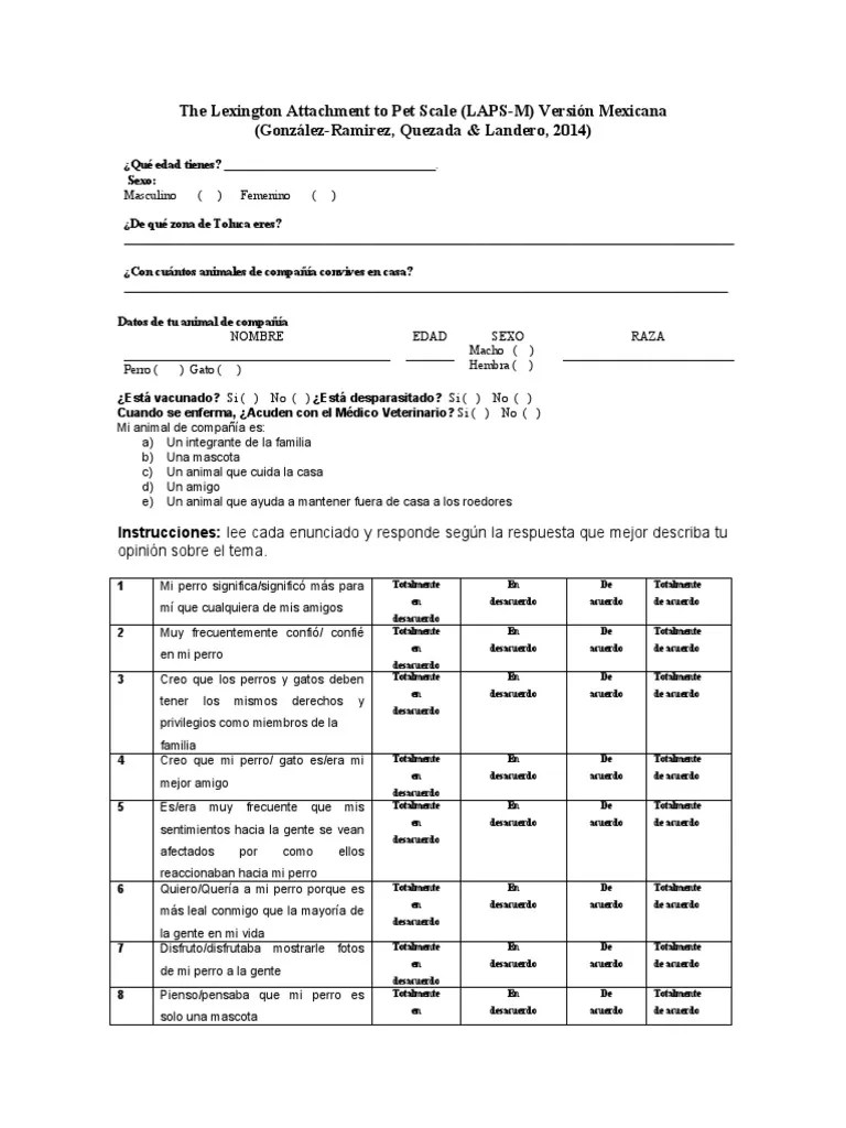 The Lexington Attachment To Pet Scale PDF Mascota