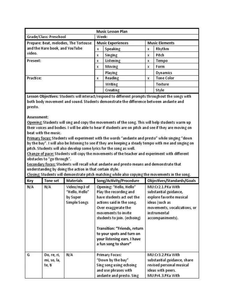 Kodaly 5 Part Lesson Plan Campetti 1 PDF Tempo Singing