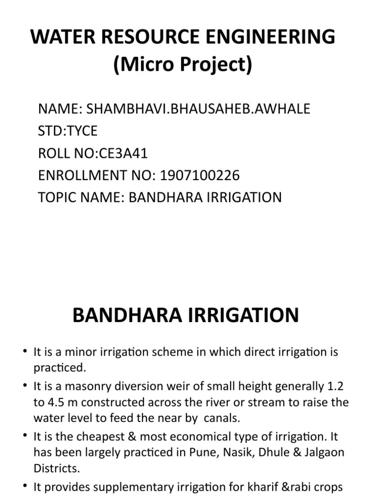 Water Resource Engineering (Micro Project) PDF Dam Irrigation