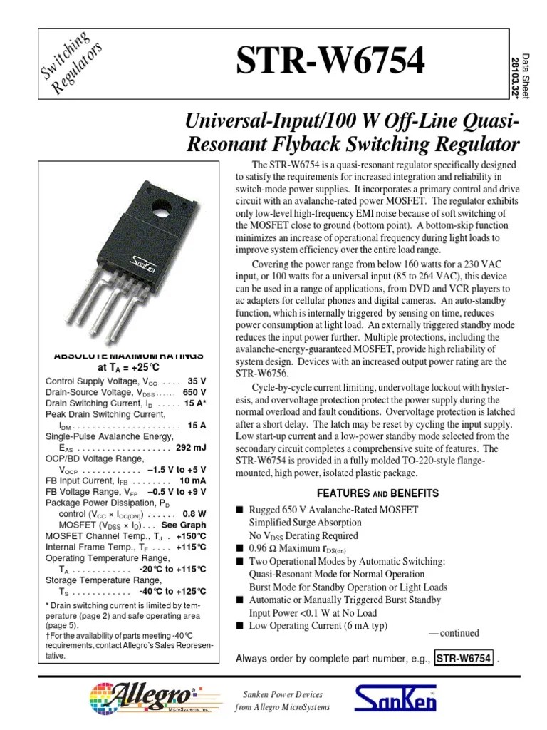 STR-W6754: Universal-Input/100 W Off-Line Quasi-Resonant Flyback