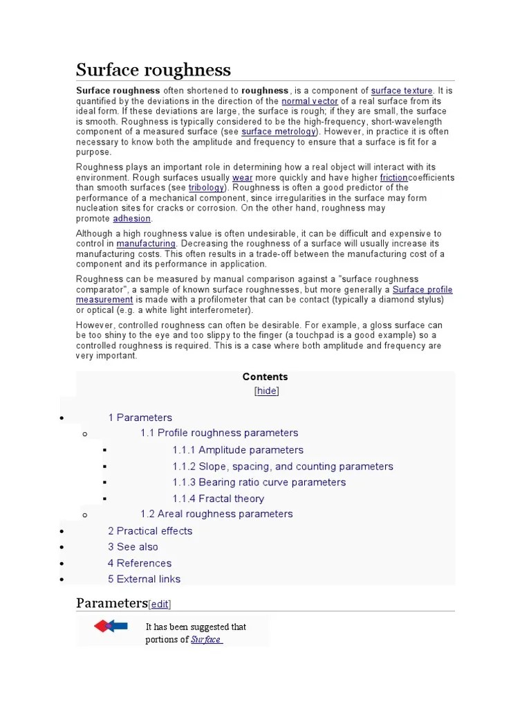 Surface Roughness Parameters PDF Surface Roughness Physical