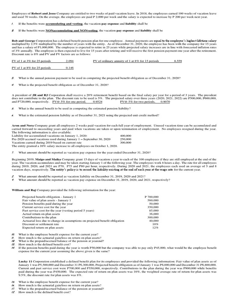 Calculating Pension Obligations, Expenses, and Liabilities for Multiple