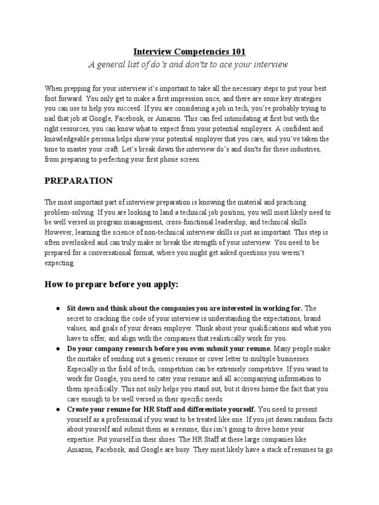 A General List of Do's and Don'ts To Ace Your Interview PDF