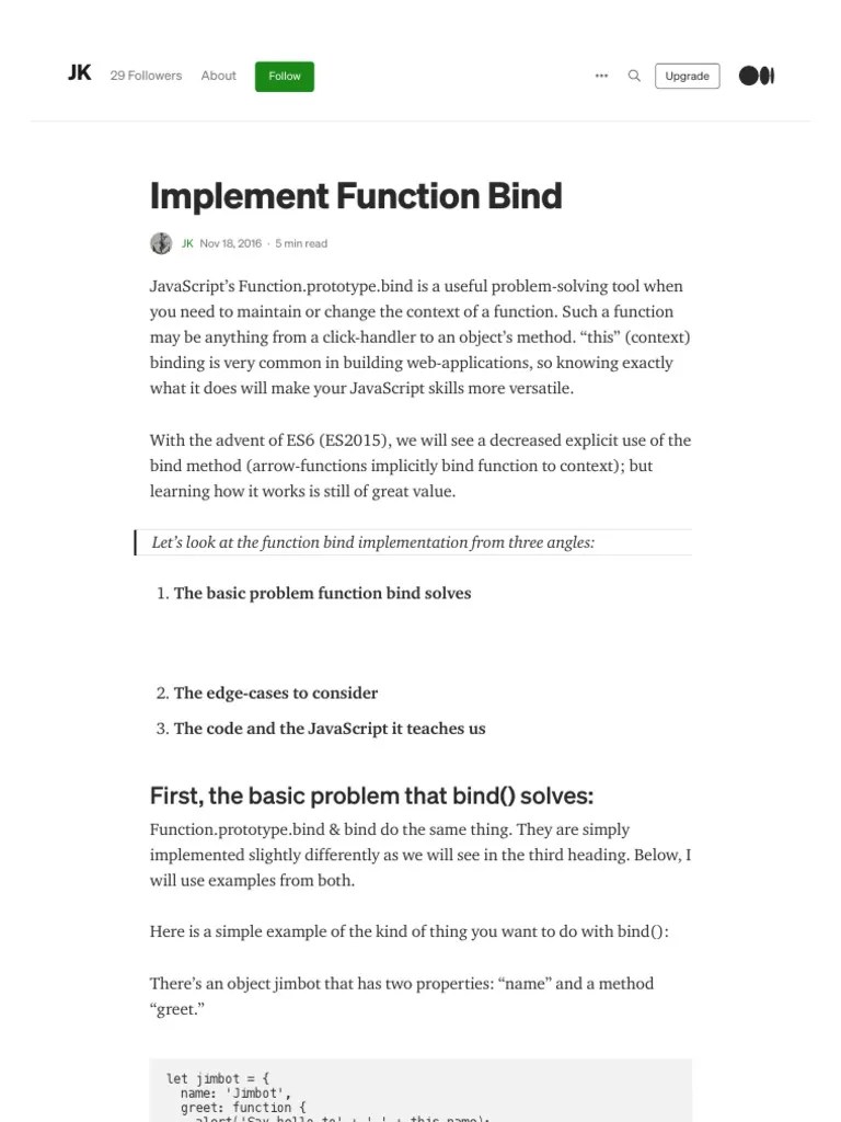 Implement Function Bind. JavaScript's Function Prototype.bind Is by JK Medium PDF