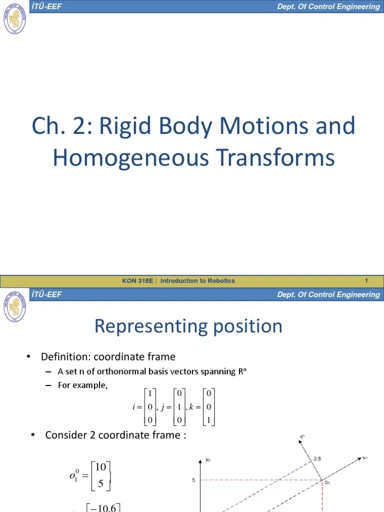 Ch. 2 Rigid Body Motions and Homogeneous Transforms KON 318E