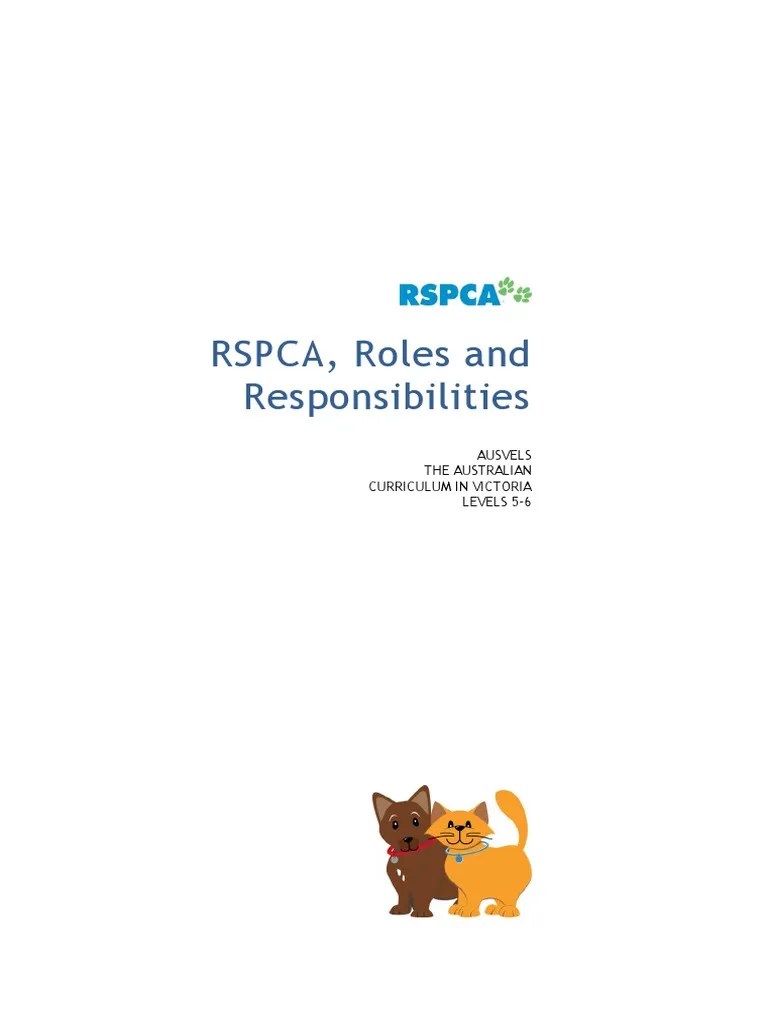 RSPCA Roles and Responsibilities PDF Animal Welfare Reading