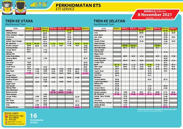 Jadual Tren 16 ETS PKP 8 Nov 2021 PDF Transport Sustainable Transport