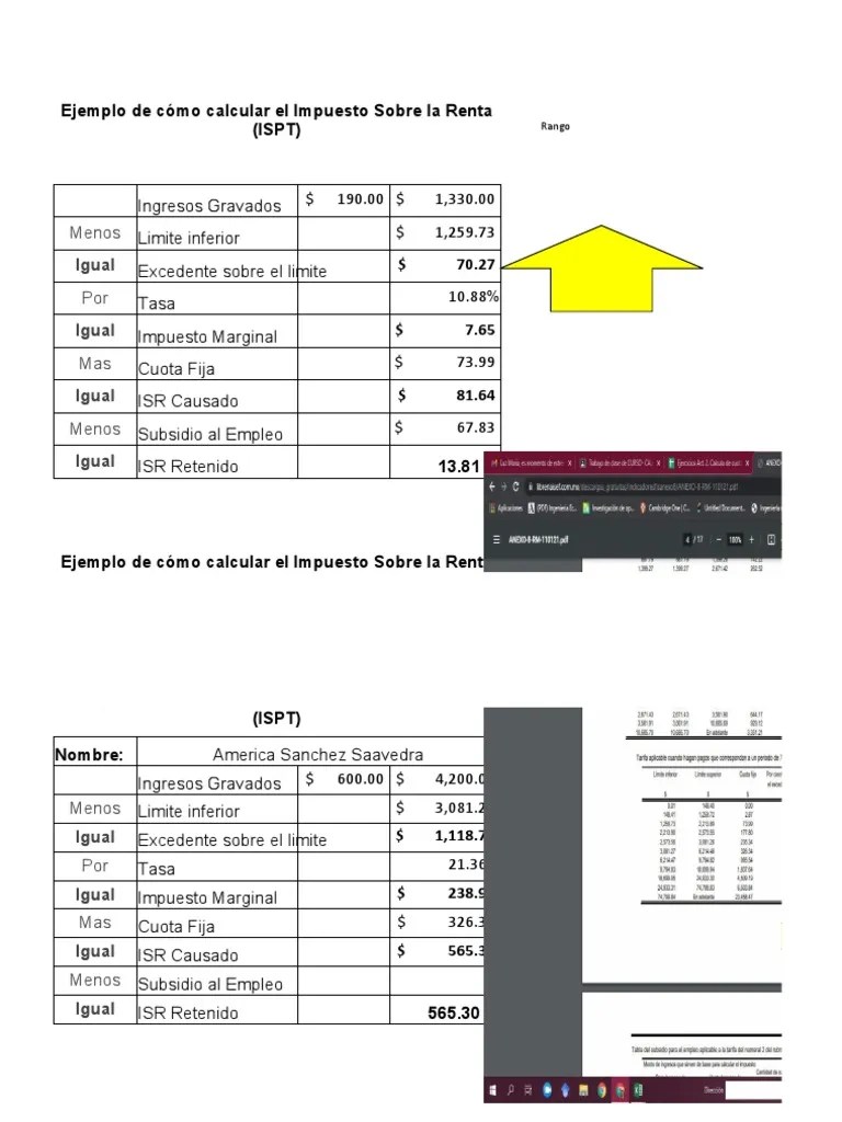 Ejemplo de Cómo Calcular El Impuesto Sobre La Renta (ISPT) Menos PDF Impuestos Impuesto