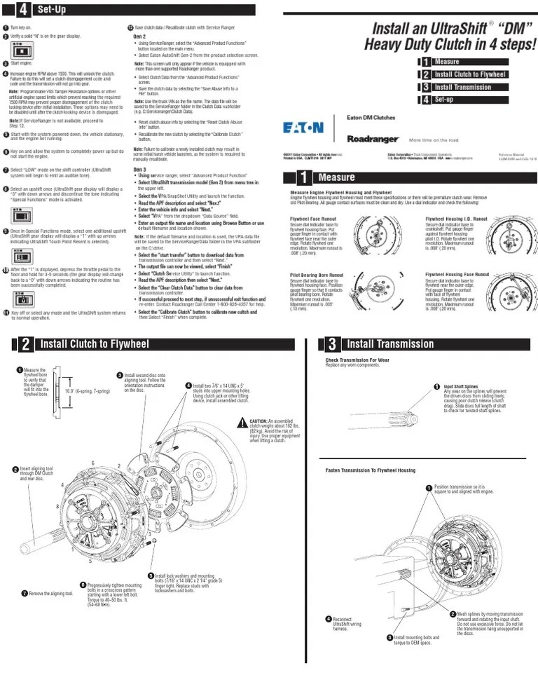 Eaton Ultrashift DM Heavy Duty Clutch Installation Guide Installation