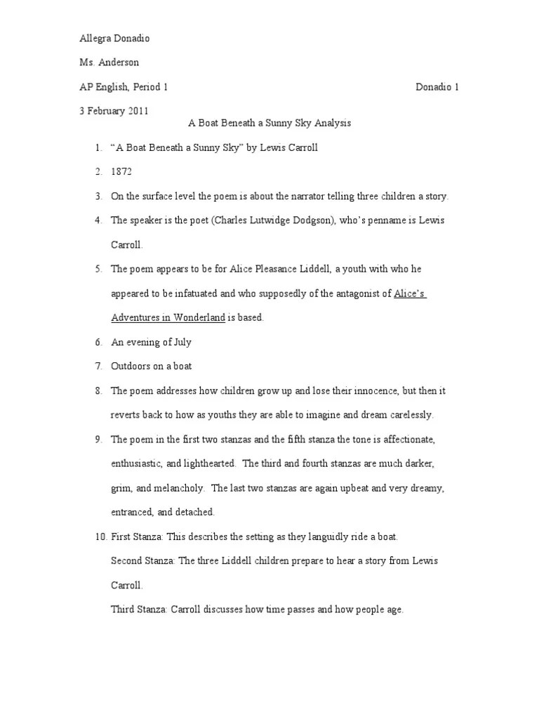 A Boat Beneath A Sunny Sky Analysis PDF Lewis Carroll Poetry