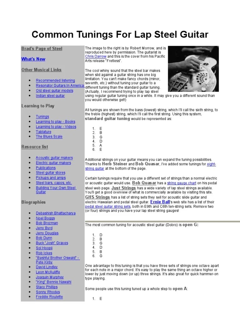 Common Tunings for Lap Steel Guitar Guitars Chord (Music)
