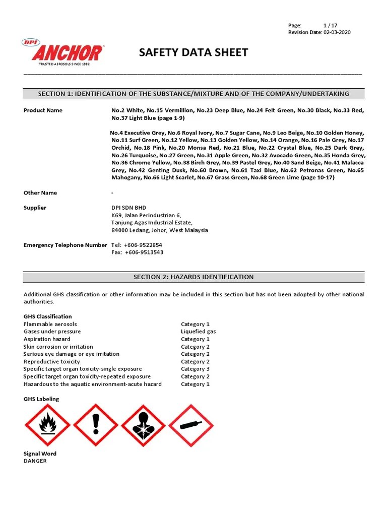 SDSAnchor Spray Paint PDF Toxicity Personal Protective Equipment