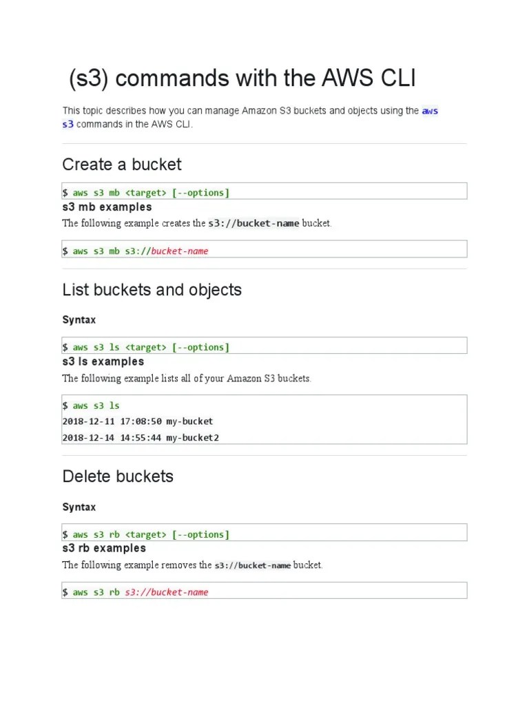 (s3) Commands With The AWS CLI Create A Bucket PDF Filename