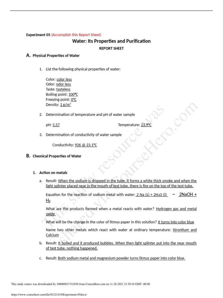 This Study Resource Was Water Its Properties and Purification A