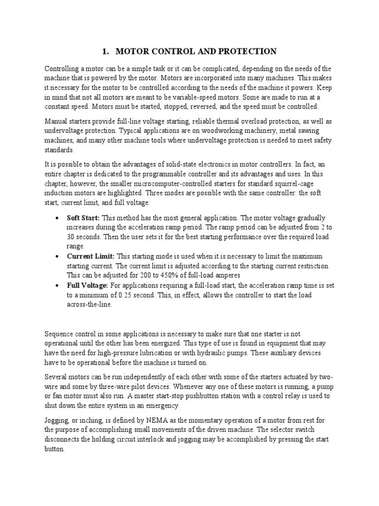 Motor Control and Protection PDF Electric Motor Equipment