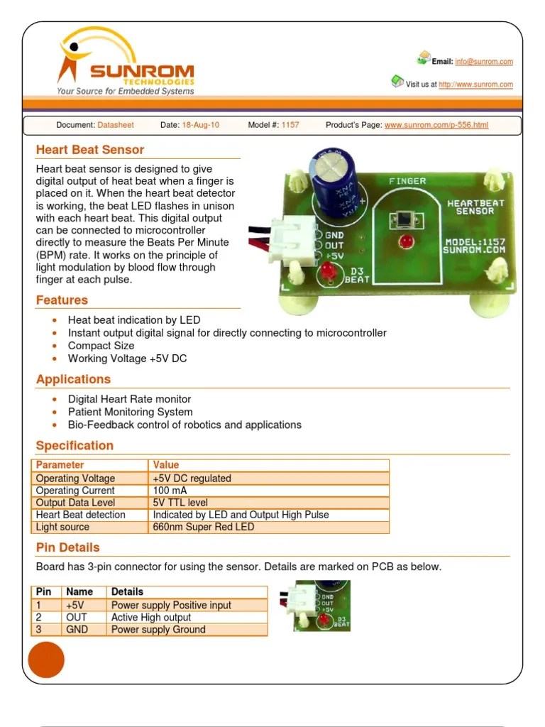 Heart Beat Sensor Datasheet Specifications and Sample Application for