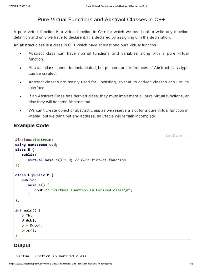 Pure Virtual Functions and Abstract Classes in C++ PDF