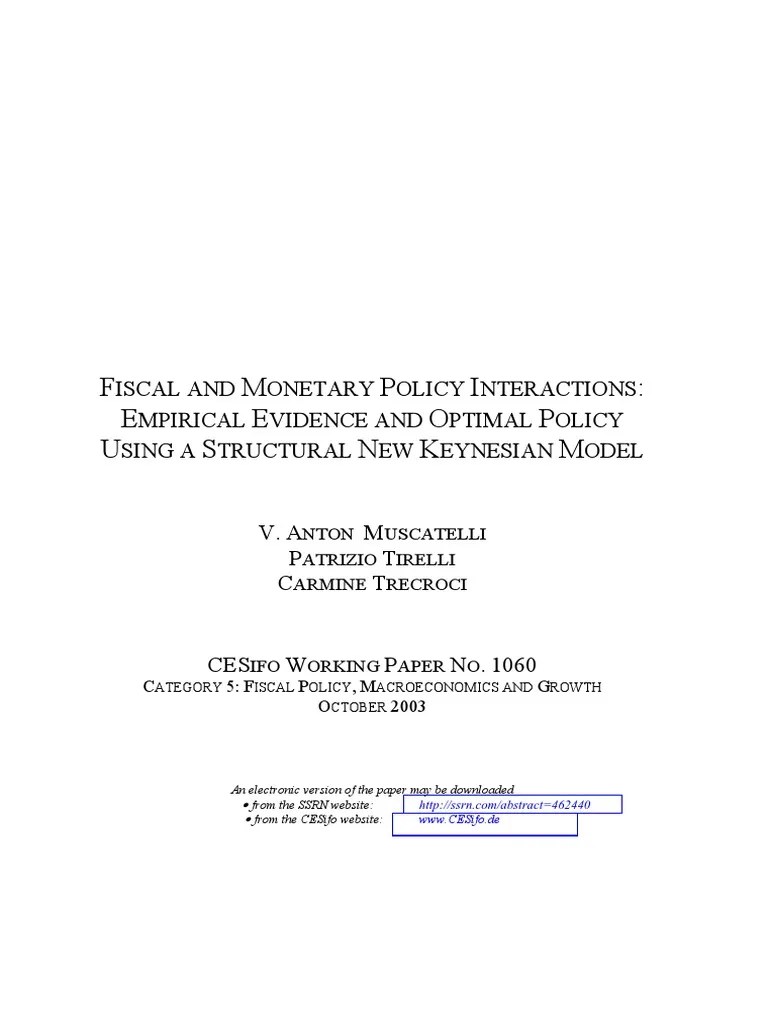 Muscatelli, Tirelli and Trecroci (2004) Fiscal and Policy